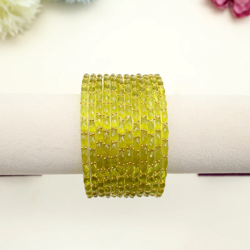 Raindrop Crystal Cut Glass Bangles – Young Mango Leaves